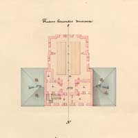 Выява плана трэцяга паверха былога касцёла Святой Барбары i кляштару трынітарыяў, перабудаваных пад казармы ваенна-працоўнай роты з абмерных чарцяжоў. Апублiкавана: А.Варабей & А.Жаркоў - Горад i замак Брэст-Лiтоўскi