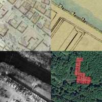 Берасце. Выява касцёла Звеставання найсвяцейшай Дзеве Марыі кляштару брыгiтак да i пасля перабудовы пад казармы гарнiзона фартэцыi (пазней на турму) на старых мапах пачатку XIXст. у параунаннi з пазначэннем на аэрафота 1941г. i сучасным спадарожнiкавым здымку Гугл. Фотакалаж by A. Nevar. 2019г.