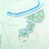 Берасце. Выява ансамбля былых культавых пабудоў Кляштару бернардынцаў i бернардынак, перабудаваных на ваенны шпiталь на мапе 1855г. Апублiкавана - форум fortification ru 