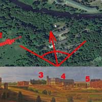 Сумяшчэнне сучаснага аэрафотаздымка з пазначэннем былых кляштараў сярэднявечнага горада, перабудаваных пад патрэбы фартэцыi i iх
выявы на момант пабудовы фартэцыi ў 1840г. з акварэлi Марцiна Залескага. Чырвоным пазначаны:
1. Былы Кляштар бернардынак з касцёлам Беззаганнага Зачацця Найсвяцейшай Панны Марыі, перабудаваны з 1842г. на Кадэцкi корпус, а
з 1854г. на ваенны шпiталь
2. Былы кляштар бернардынцаў з касцёлам Яна Хрысціцеля і Св. Ганны, перабудаваны з 1842г. на Кадэцкi корпус, а з 1854г. на ваенны шпiталь
3. Былы кляштар аўгустынаў з касцёлам Святой Тройцы, перабудаваны 3 1833г. першапачаткова на камiтэт інжынераў фартэцыi, з ў 1865г. разабраны
4. Былая калегiя езуiтаў з касцёлам Пана Езуса і Святога Казіміра, перабудаваныя з 1837г. пад апартаменты iмператара (асобныя памяшканні выкарыстоўвалі для кватэравання імператарскай сям'і ў час наведвання ёю крэпасці) i камендантскай управы (пазней iнжэнернай управы, пасля разбору прыстасаванага пад патрэбы апошнiх пабудоў былога кляштару аўгустынцаў)
5. Былая катэдральная Свята-Мікалаеўская царква. Так i не была скончана яе перабудова, а ў пачатку 1840-х гг. разабрана на будматэрыялы
6. Былы кляштар базылiянаў з царквой Святых Пятра i Паўла з не скончаным завяршэннем вежаў, была перабудавана на афiцэрскае казiно (будынак афiцэрскiх сходаў), атрымаўшы пазней назву Белы Палац. Кляштар з 1833г. прыстасоўваецца пад шпiталь, якi згарэў у 1835г.
7. Былы кляштар дамініканаў з касцёлам Святой Сафіі, с пачаткам будаунiчых прац пры перабудове старажытнага горада на фартэцыю, першапачаткова быу пакiнуты гарадскiм парафiяльным (фарным) касцёлам, але неўзабаве ў сярэдзiне XIXст. разабраны на будматэрыялы.
Фотамантаж by A. Nevar 2019г.
