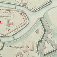 Выява былога кляштара аўгустынаў з касцёлам Святой Тройцы, перабудаванага з 1833г. на камiтэт інжынераў фартэцыi на мапе фартэцыi 1838г. (пазначаны чырвоным пад нумарам 3) 