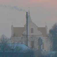 Гарадзiшча (Пiнскi раён) Графiчная рэканструкцыя касцёла св. Ганны былога кляштара бенедыктынаў (з боку возера) 3D мадэль, фотамантаж - А. Невар. 2017г