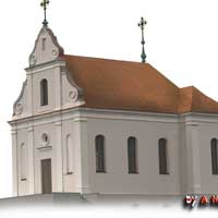 Лунiн (Лунiнецкi раён) Графiчная рэканструкцыя касцёла Перамяненьня Пана. Выглад станам на 1935г. 3D-мадэль by А. Nеvar 2018г.,