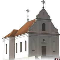 Лунiн (Лунiнецкi раён) Графiчная рэканструкцыя касцёла Перамяненьня Пана. Выглад станам на 1935г. 3D-мадэль by А. Nеvar 2018г.,