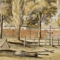 Лыскава (Пружанскi раён). Надмагільле Францішка Карпінскага на могiлках побач з касцёлам св. Тройцы кляштара мiсiянераў. Акварэль Напалеона Орды 1887г. Крынiца - MNK III-r.a-4383, Электронны рэсурс - https://wikipedia.org