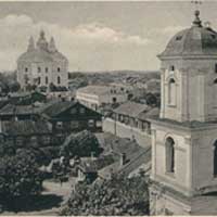 Пiнск. Панарама цэнтра горада (былы касцёл св.Дамiнiка кляштару дамiнiканаў - з правага боку) Фота пачатку XXcт. з вежы касцёла францiшканаў (1915г.) Па цэнтру - званiца францысканскага касцёла, з левага боку - касцёл Св. Станiслава), з правага боку - Св.Фёдараўскi сабор Крынiца - iнтэрнэт-аукцыён ebay de