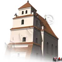 Асташын (Карэлiцкi раён). Графiчная рэканструкцыя былога кальвiнскага збору. 3D мадэль - А. Невар. 2017г.