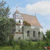 Асташын (Карэлiцкi раён). Графiчная рэканструкцыя былога кальвiнскага збору. 3D мадэль - А. Невар. 2017г., фотамантаж - А. Невар 2019,2020гг., арыгiнальныя фота - Aleksandr Jarosz 