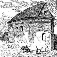 Ашмяны. Выява фасадаў былога францысканскага касцёла Найсвяцейшай Дзевы Марыі з боку апсiды. Малюнак да 1918г. Аўтар - Zeitung der 10 Armee. Крынiца - Уладзімер Прыгач, Навіны Ашмянаў Электронны рэсурс - https://wikipedia.org