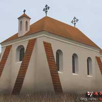 Гайцюнішкі (Воранаўскі раён Гарадзеншчыны). Графiчная рэканструкцыя былой пратэстанцкай бажнiцы. 3D-мадэль, фотамантаж - by А. Nеvar 2018г., арыгiнальныя фота - S. Yarohovich