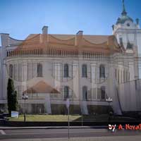 Графiчная рэканструкцыя касцёла Нараджэння Панны Марыi, Св. Антонiя i Казiмiра кляштару бернардынак у Гораднi. Выгляд да
		перабудовы на царкву ў другой палове XIXст. 3D мадэль, фотамантаж by A. Nevar. 2019г.
		