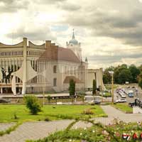 Графiчная рэканструкцыя касцёла Нараджэння Панны Марыi, Св. Антонiя i Казiмiра кляштару бернардынак у Гораднi. Выгляд да
		перабудовы на царкву ў другой палове XIXст. 3D мадэль, фотамантаж by A. Nevar. 2019г.
		