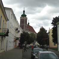 Гiпатэтычная графiчная рэканструкцыя былога фарнага касцёла (фара Вiтаўта) на перыяд пачатку XVIIст. (першапачатковы выгляд мураванай святынi да пазнейшых перабудоў) 3D-мадэль, фотамантаж by А.Невар, арыгiнальныя здымкi by А. Серада - 2015г.