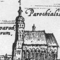Выява былога фарнага касцёла (фара Вiтаўта) на гравюры Гораднi Тамаша Макоўскага (1600 г.). Апублiкавана - Т. В. Габрусь Мураваныя харалы. Сакральная архiтэктура беларускага барока, Мiнск, 2001г. стар. 67. Электронны рэсурс - http://orda.of.by/.lib/gabrus/mh/67