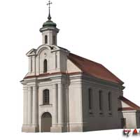 Котчына (Мастоўскi раён). Графiчная рэканструкцыя былога касцёла дамiнканцаў. Выгляд на пачатак XX ст. 3d мадэль, фотамантаж by А.Невар, 2019г. 