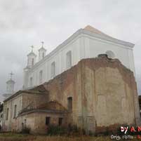 Лапенiца Вялiкая (Грыневiчы). Гiпатэтычная графiчная рэканструкцыя былога касцёла Iаана Хрысцiцеля пры кляштары францысканцаў. 3D-мадэль, фотамантаж - by А. Nеvar 2018г., арыгiнальныя фота - Сяргей Яраховiч