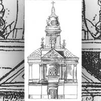 Новадзевяткавiчы. Выява касцёла Св. Апосталаў Пятра і Паўла. Выгляд на пачатак XIX ст. да перабудовы пад праваслаўную царкву. Аўтар - M. Kognowicki, 1805г.; апублiкавана - Kalamajska-Saeed M. Koscioly i klasztory rzymskokatolickie dawnego wojewodztwa nowogrodzkiego. Czesc II, tom 1. Krakow: MCK, 2006