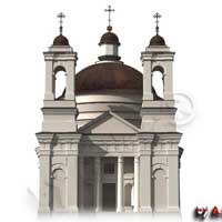Чачэрск (Гомельская вобласць). Графiчная рэканструкцыя былога езуiцкага касцёла Св. Тройцы. Выгляд на пачатак XIXст. 3D-мадэль by А. Nеvar 2018г.