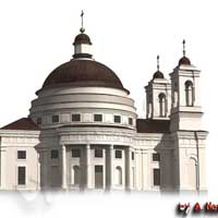 Чачэрск (Гомельская вобласць). Графiчная рэканструкцыя былога езуiцкага касцёла Св. Тройцы. Выгляд на пачатак XIXст. 3D-мадэль by А. Nеvar 2018г.