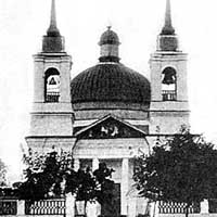 Чачэрск (Гомельская вобласць). Выява былой царквы Раства Прасвятой Багародзіцы (месцiлася насупраць касцёла Св. Тройцы) . Фота пачатку XXст. (1900-я гг.) Апублiкавана - фота by Sastouski Kanstancin размешчана на сайце radzima.org 