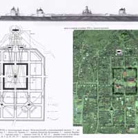 Чачэрск (Гомельская вобласць). План горада канца XVIIIст. з панарамай горадабудаўнiчага ансамбля з заходняга боку (рэканструкцыя Ю.Чантурыя) + параўнанне з накладаннем на сучасны аэрафотаздымак цэнтральнай часткi горада. Фотамантаж by A. Nevar -2018г.