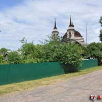 Чачэрск (Гомельская вобласць). Графiчная рэканструкцыя Царквы Нараджэння Божай Маці ў ансамблi культавых пабудоў разам з былым паезуiцкiм касцёлам Св. Тройцы. Выгляд на пачатак XIXст. 3D мадэль, фотамантаж by A. Nevar. 2019г. Aрыгiнальныя фота - Сяргей Ляпін