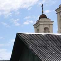 Чачэрск (Гомельская вобласць). Графiчная рэканструкцыя Царквы Нараджэння Божай Маці ў ансамблi культавых пабудоў разам з былым паезуiцкiм касцёлам Св. Тройцы. Выгляд на пачатак XIXст. 3D мадэль, фотамантаж by A. Nevar. 2019г. Aрыгiнальныя фота - Сяргей Ляпін