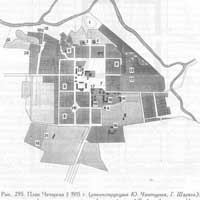 Чачэрск (Гомельская вобласць). План горада 1915г. (рэканструкцыя Ю.Чантурыя, Г.Шарага) Апублiкавана - Ю.Чантурыя (Прасторавая арганiзацыя прыватнаўласніцкага горада эпохі класіцызму) Электронны рэсурс - https://rep.bntu.by