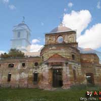 с.Ленiна (Папоўка, Добрушскі раён Гомельскай вобласці). Графiчная рэканструкцыя Свята-Мікалаеўскай царквы. Выгляд на пачатак XX стагоддзя. 3D-мадэль, фотамантаж - by А. Nеvar 2018г., арыгiнальныя фота - Sastouski Kanstancin