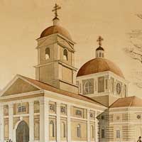 с.Ленiна (Папоўка, Добрушскі раён Гомельскай вобласці). Выява былой Свята-Мікалаеўскай царквы. Чарцёж-перспектыва. Крынiца - Комплексныя навуковыя вышуканнi Белспецпраектрэстаўрацыя 1989г. Апублiкавана - сайт hram.by (Праваслаўная архiтэктура Беларусi ) Электронны рэсурс - https://hram.by/