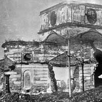 с.Ленiна (Папоўка, Добрушскі раён Гомельскай вобласці). Выява былой Свята-Мікалаеўскай царквы. Выгляд на сярэдзiну XX стагоддзя. (пасля пажара 1961г.) Крынiца - Комплексныя навуковыя вышуканнi Белспецпраектрэстаўрацыя 1989г. Апублiкавана - сайт hram.by