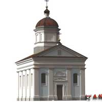 Радуга (Веткаўскi раён). Графiчная рэканструкцыя былога касцёла езуiтаў. Выглад па перабудове на праваслаўную царкву напрыканцы XIXст. 3D мадэль, фотамантаж by A. Nevar. 2019г