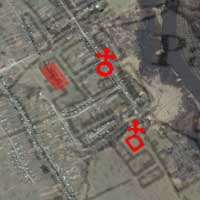 Радуга (Веткаўскi раён). Месцазнаходжанне былога мураванага касцёла езуiтаў (пазней праваслаўнай царквы) i другой драўлянай праваслаўнай царквы на мапе XVIIIст. у параўнаннi з сучасным становiшчам на спадарожнiкавым здымку. Фотамантаж by A. Nevar. 2019г 