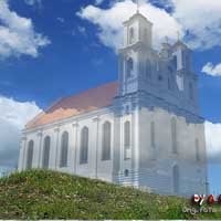 Гайна. Графiчная рэканструкцыя былога касцёла Унебаўзяцця Найсвяцейшай Панны Марыі (выгляд на пачатак XXст., па пазнейшай перабудове пад праваслаўную царкву). 3D мадэль, фотамантаж - А. Невар. 2017г.