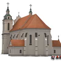 Iвянец (Валожынскi раён). Гiпатэтычная графiчная рэканструкцыя фарнага касцёла св. Тройцы. Выглад па апошняй перабудове станам на сярэдзiну XIXст. 3D-мадэль by А. Nеvar 2018г.