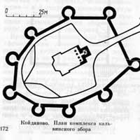 Койданава (Дзяржынск). План-схема былога Койданаўскага замка з пазначэннем кальвiнскага збору. Апублiкавана - М.А.Ткачоў Замкі Беларусі. Мінск, Полымя, 1977 год. Электронны рэсурс - http://orda.of.by/.add/gallery.php?dzerzhinsk%2Fgashtold%2Fart%2Ftkach77