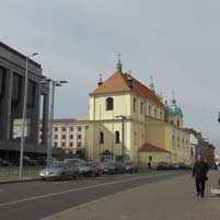 Менск. Касцёл Святога Тамаша Аквінскага былога дамініканскага кляштару. Графiчная рэканструкцыя. Колер умоўны. 3D Мадэль, фотамантаж - А. Невар, 
		Арыгiнальнае фота - К. Хозевiч