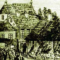 Менск. Касцёл Святога Тамаша Аквінскага кляштара дамініканцаў. Малюнак Ч. Манюшкі 1830-х гг. Крынiца - Нацыянальны мастацкі музэй Беларусі Электронны рэсурс - wikipedia.org