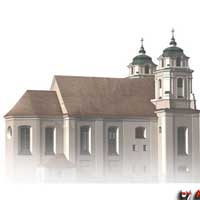 Менск. Гiпатэтычная графiчная рэканструкцыя касцёла Святога Войцэха кляштару бенедыктынак. Выгляд на сярэдзiну XIXст. да перабудовы на царкву. .3D мадэль, фотамантаж by A. Nevar, 2020г. 
		