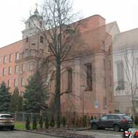 Менск. Гiпатэтычная графiчная рэканструкцыя касцёла Святога Войцэха кляштару бенедыктынак. Выгляд на сярэдзiну XIXст. да перабудовы на царкву. .3D мадэль, фотамантаж by A. Nevar, 2020г. 
		Арыгінальнаяе фота - сensored... 