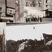 Менск. Выявы былога касцёла Святога Войцэха кляштару бенедыктынак пасля перабудовы на клуб на пасляваенных фота да руйнавання i ў працэсе руйнавання. Калаж з фота 1950-х гг. з артыкулу у часопiсе Наша Вера №2(24)/2003), (Уладзімір Дзянісаў, - Мінскія бенедыкцінкі: Гісторыя зруйнаванага кляштара) i фотаздымку 1964г. Л. Ліпеня (апублiкавана - К. Шастоўскi, сайт radzima org).