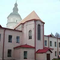 Нясвiж. Графiчная рэканструкцыя касцёла Св. Яўхiмii кляштару бенедыктынак. Выгляд пасля рэканструкцыi першай паловы XVIIIст.3D мадэль, фотамантаж by A. Nevar, 2020г.