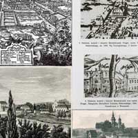 Нясвiж. Выява касцёла Св. Яўхiмii i кляштару бенедыктынак на панараме горада (з верхняга боку, леворуч). Калаж з гравюраў Нясвіжа 1600 г. Тамаша Макоўскага і яго ж ілюстрацыі да Панегірыка братоў Скарульскіх князю М.-К.Радзівілу Сіротцы 1604 г., Holc S - Panorama of Niasviz, 1882г. (Живописная Россия. Отечество наше в его земельном, историческом, племенном и бытовом значении / под ред. П.П. Семенова. Т. 3. Ч. 1: Литовское Полесье. Ч. 2. Белорусское Полесье. — СПб.; М.: Тов. М. О. Вольф, 1882. С. 368. IMAGO.BY), на дрэварыце У. Гумінскага, 1883 (Wladyslaw Guminski - Klosy. Nr 930, 26.04.1883. S. 264.) 