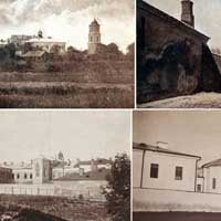 Нясвiж. Выява касцёла Св. Яўхiмii i кляштару бенедыктынак на фота першай паловы XXcт (мiжваенны перыяд II Рэчы Паспалiтай да 1939г., пасля вяртання комплекса бенедыктынкам). Калаж з архiўных фота. Крынiцы - Аляксандар Дзідзевіч (эл. архіў), Album Nieswieza. Wykonane przez mlodziez p. Seminarjum Naucz. w Nieswiezu, Biblioteka Narodowa. AFF.I-18: Biblioteka Narodowa. F.87441/IVA.