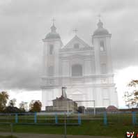 Стоўбцы (Мiнская вобл.). Гiпатэтычная графiчная рэканструкцыя касцёла св. Казiмiра былога кляштара дамiнканцаў. 3D мадэль, фотамантаж - А.Невар, 2016г; арыгiальнае фота - Зм. Савельеў