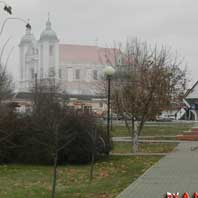 Стоўбцы (Мiнская вобл.). Гiпатэтычная графiчная рэканструкцыя касцёла св. Казiмiра былога кляштара дамiнканцаў. 3D мадэль, фотамантаж - А.Невар, 2016г; арыгiальнае фота - Зм. Савельеў