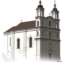 Чавусы. Графiчная рэканструкцыя былога касцёла кармелiтаў. Выява да перабудовы пад Уваскрасенскi сабор. 3D мадэль - А. Невар. 2017г.