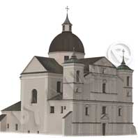 Глуск (Глуск-Дубровiцкi). Графiчная рэканструкцыя былога касцёла бернардзiнцаў на тэрыторыi Глускага замка. 3D мадэль - А. Невар. 2017г.