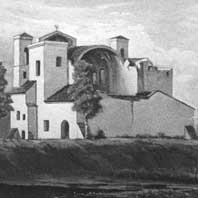 Глуск (Глуск-Дубровiцкi). Карцiна I. Булгакава з пасляваеннай фотаграфii Выгляд (з паўночнага боку) былога касцёла бернардзiнцаў на тэрыторыi Глускага замка. Апублiкавана на старонцы Glusk Online. Электронны рэсурс - http://www.gluskonline.net/_ph/6/2/69162765.jpg?1502387827