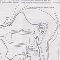 Глуск (Глуск-Дубровiцкi). План замка, размяшчэнне раскопаў i шурфаў. Апублiкавана - Археалогія Беларусі. Энцыклапедыя ў 2 т. Т. 1 2009г.